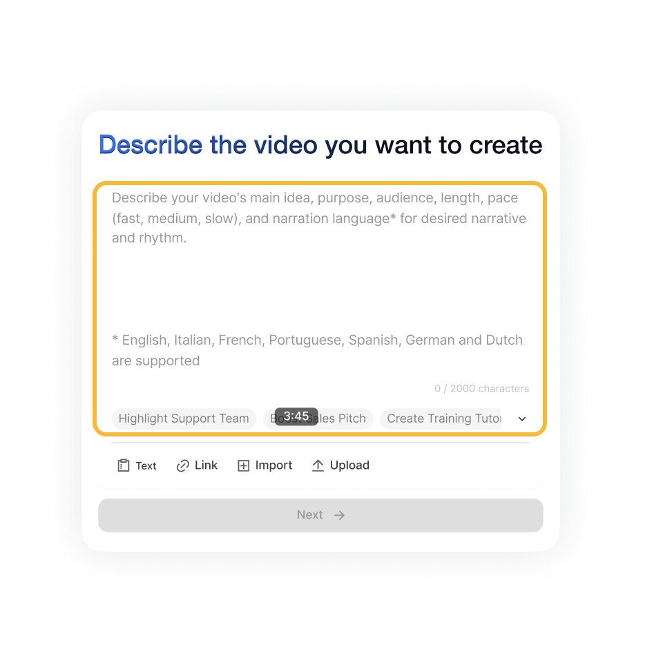Add a prompt to guide Visla’s AI in creating your multilingual instructional video.